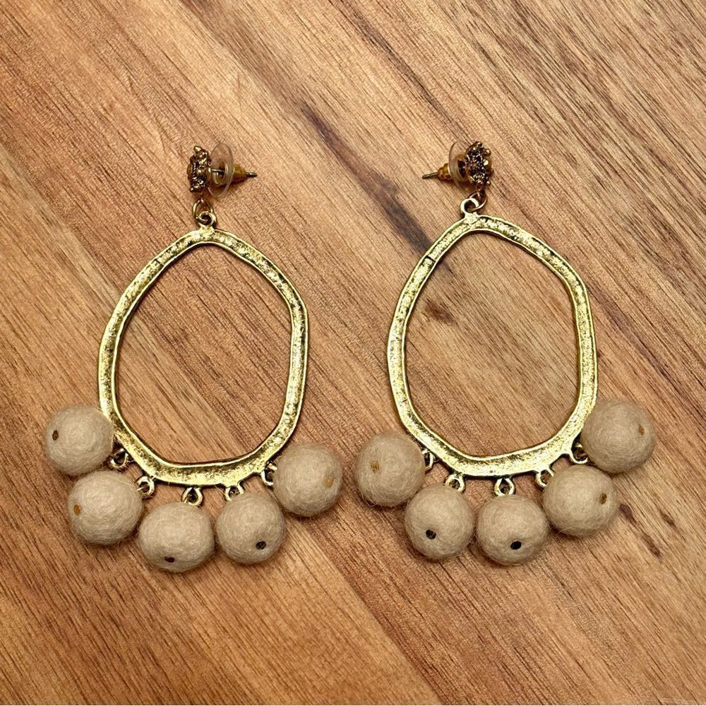 Yochi | Pom Pom Hoop Earrings | 3.5” Length
